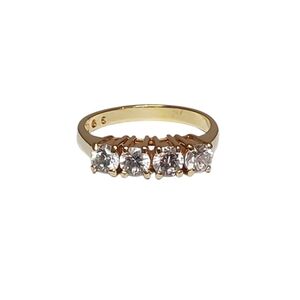 Estate Unsigned Classic Gold-Toned White/Clear Four-Stone Band Ring - Size 4.75